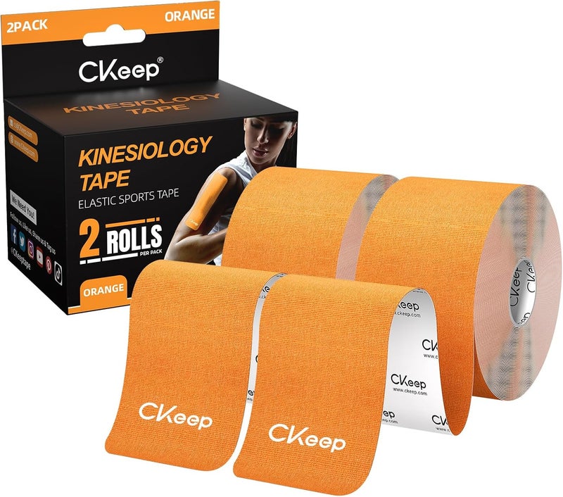 Ckeep شريط كينيسيولوجي، 2 لفة غير مقطوعة، شريط رياضي قطن أصلي مرن ممتاز، خالي من اللاتكس ومضاد للحساسية، 2 بوصة × 16 قدم، برتقالي - Image 1